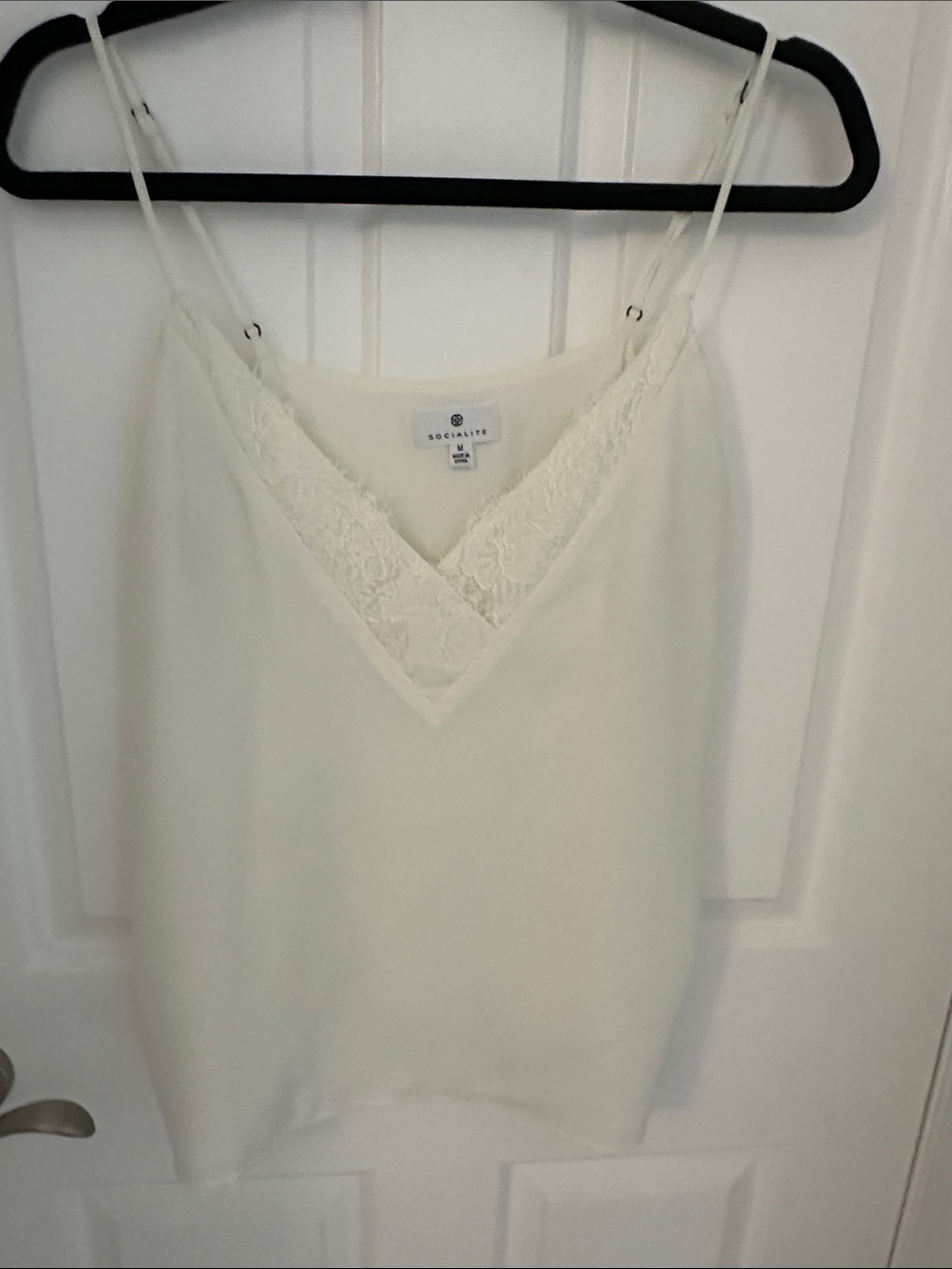 Socialite Ivory Lace-Trim V-Neck Top